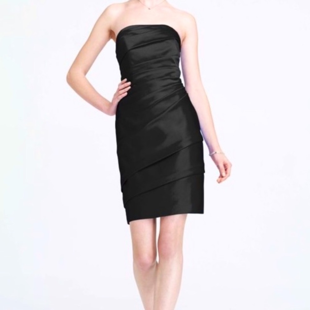 David’s Bridal Short Pleated Satin Strapless Black Dress Bridesmaid - Size 18